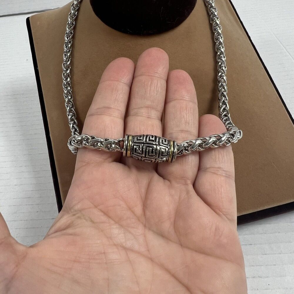 Vintage Silver Tone Wheat Chain Heavy With Gold Tones Strong Magnetic Clasp 18"